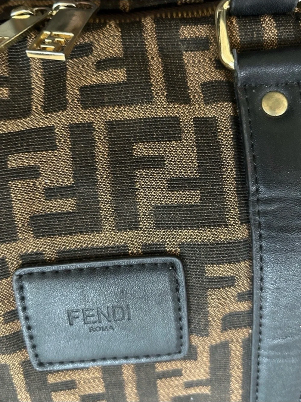 Fendi Brown Monogram Canvas Duffel with Black Trim